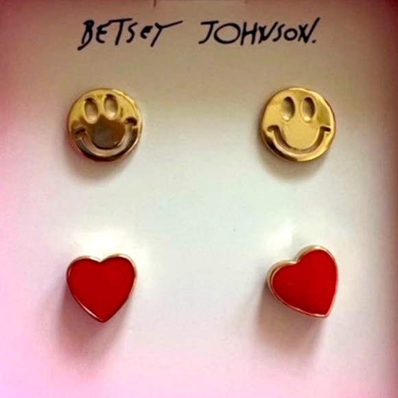 New Betsey Johnson Smiley Stud Earrings Set - Picture 4 of 6